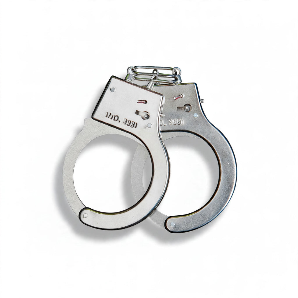 Metal fancy dress handcuffs with polished chrome finish