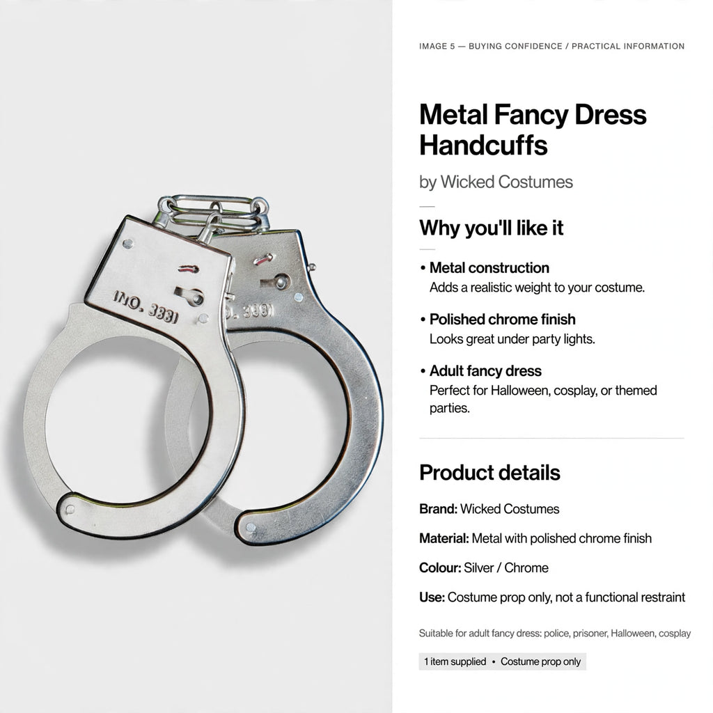 Metal handcuffs designed as costume props for adult fancy dress Halloween cosplay