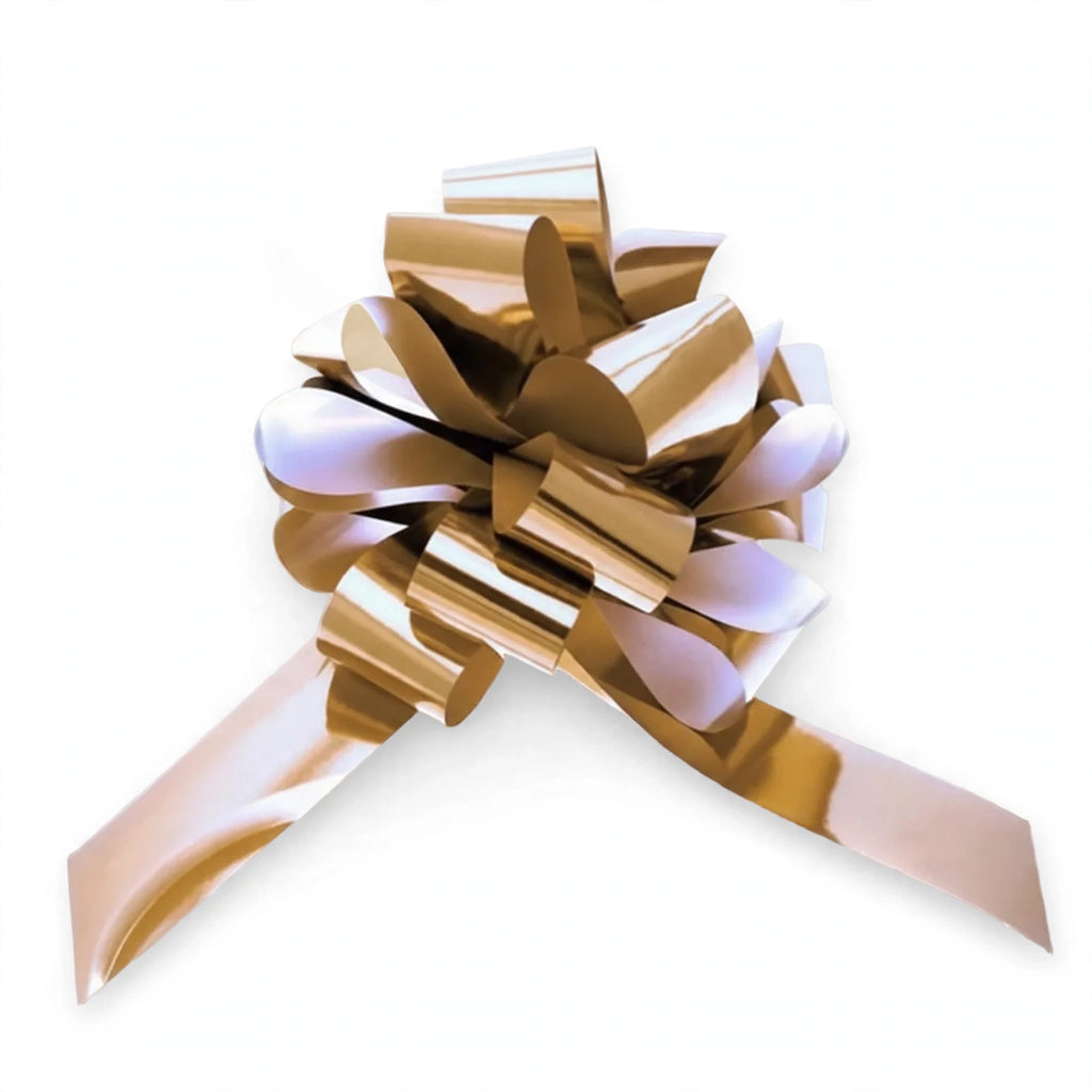 Metallic Gold Pull Bow with self-forming design and metallic gold finish