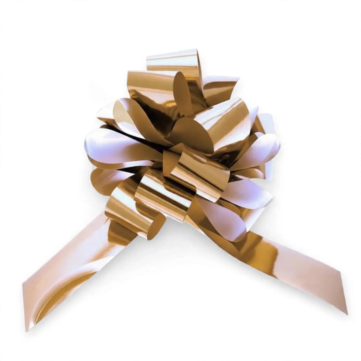 Metallic Gold Pull Bow with self-forming design and metallic gold finish