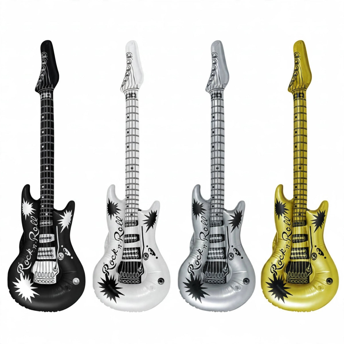 Metallic inflatable rock n roll guitar in assorted colours