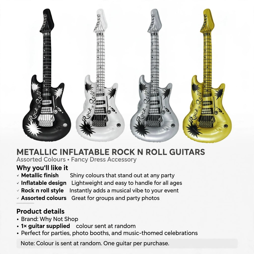 Single inflatable guitar with metallic finish and assorted colours supplied at random