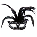 Milano Long Feathered Masquerade Ball Eye Mask with extended feathered accent