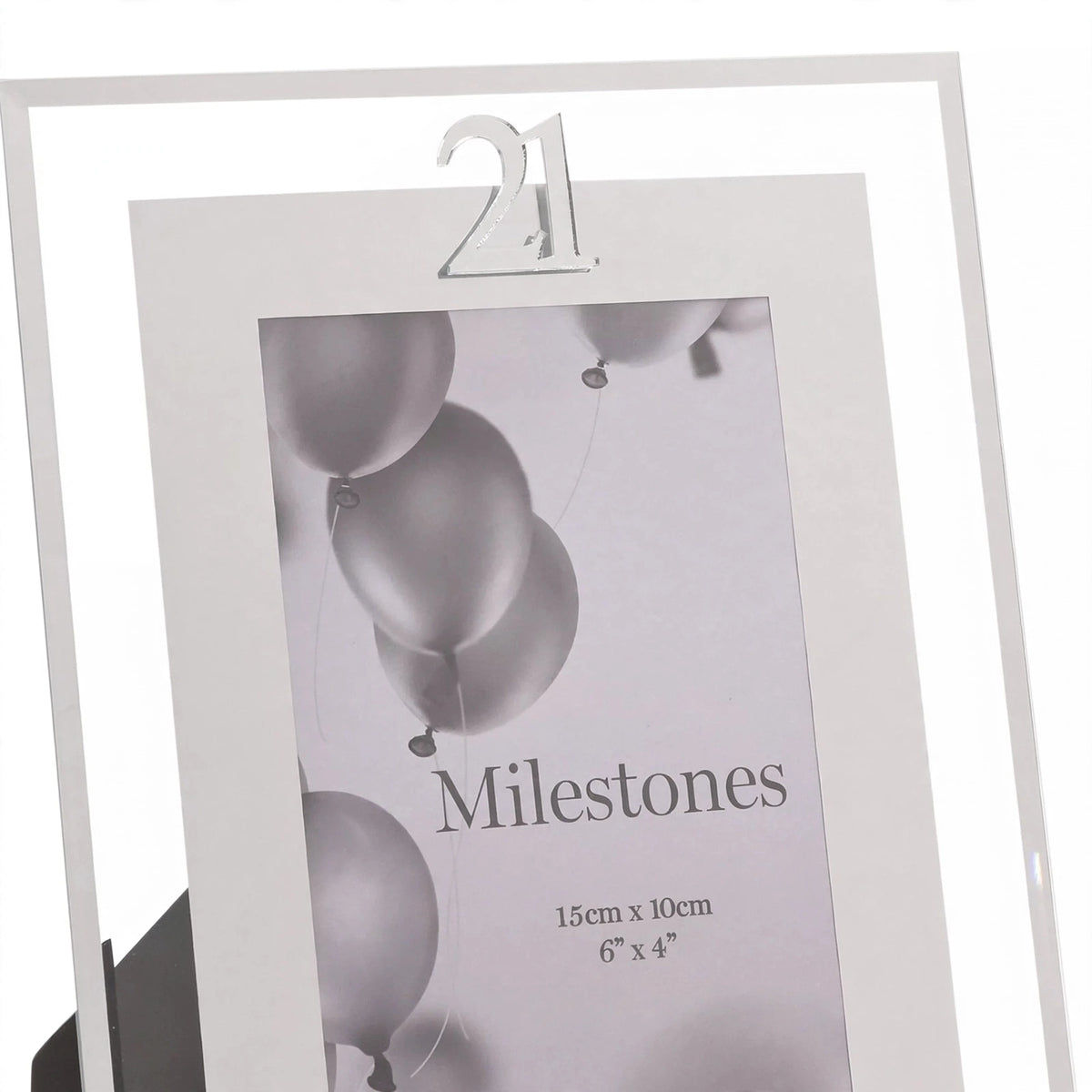 Close-up view of Milestones Gift Photo Frame Silver Age 21 showing decorative border and silver-tone finish