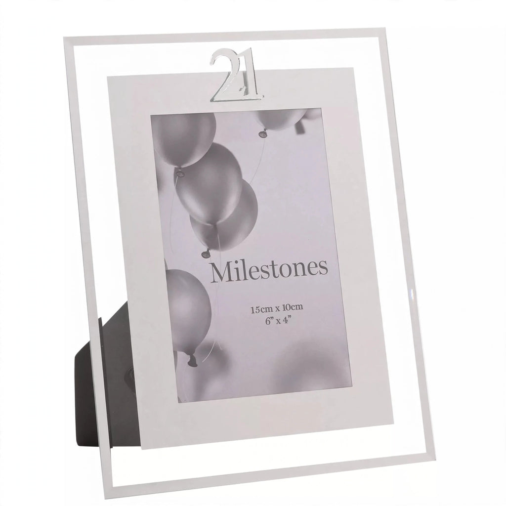 Milestones Gift Photo Frame Silver Age 21 with silver-tone finish and decorative border