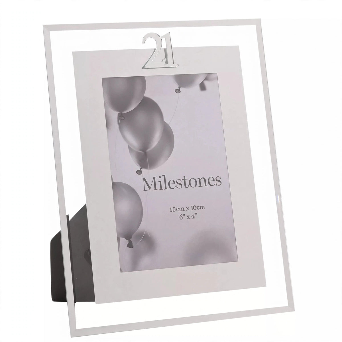 Milestones Gift Photo Frame Silver Age 21 with silver-tone finish and decorative border