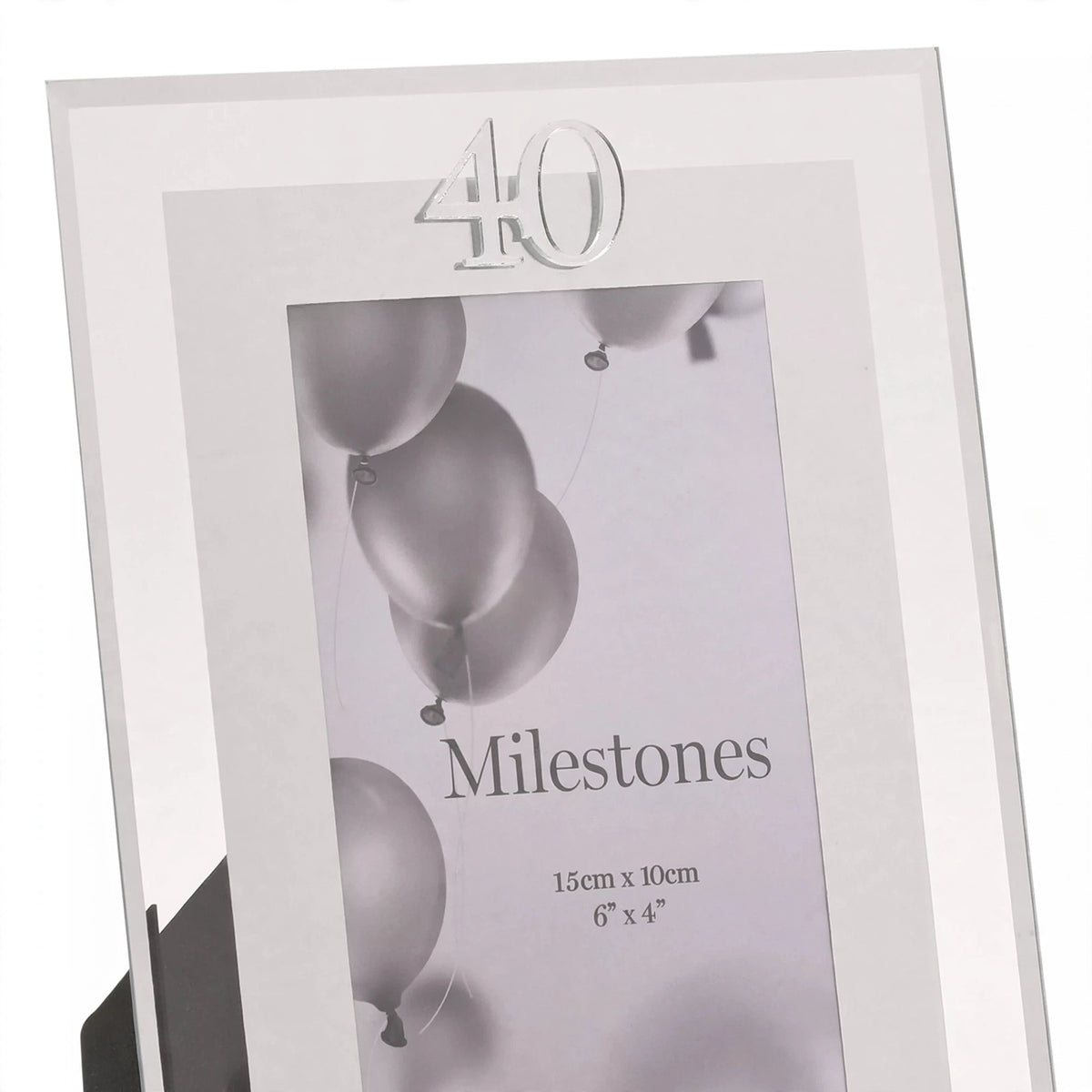 Close-up of Milestones Gift Photo Frame Silver Age 40 showing decorative border and silver-tone finish