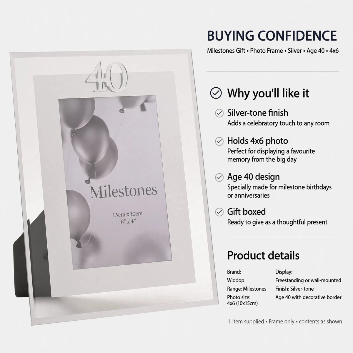 Photo frame freestanding or wall-mounted, supplied in gift box