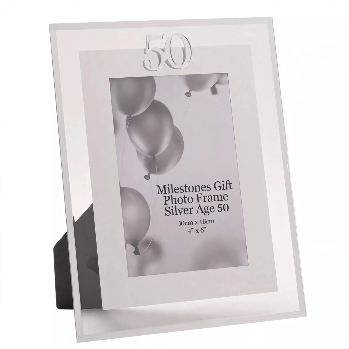 Milestones Gift Photo Frame Silver Age 50 with silver finish and Age 50 lettering