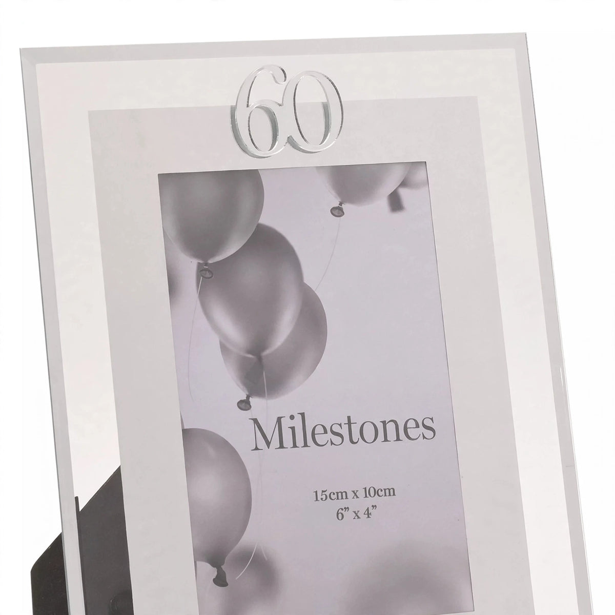 Close-up of Milestones Gift Photo Frame Silver Age 60 showing silver finish and Age 60 detail