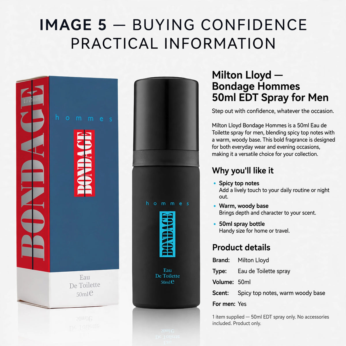 Milton Lloyd Bondage Hommes 50ml Eau de Toilette spray suitable for everyday and evening wear