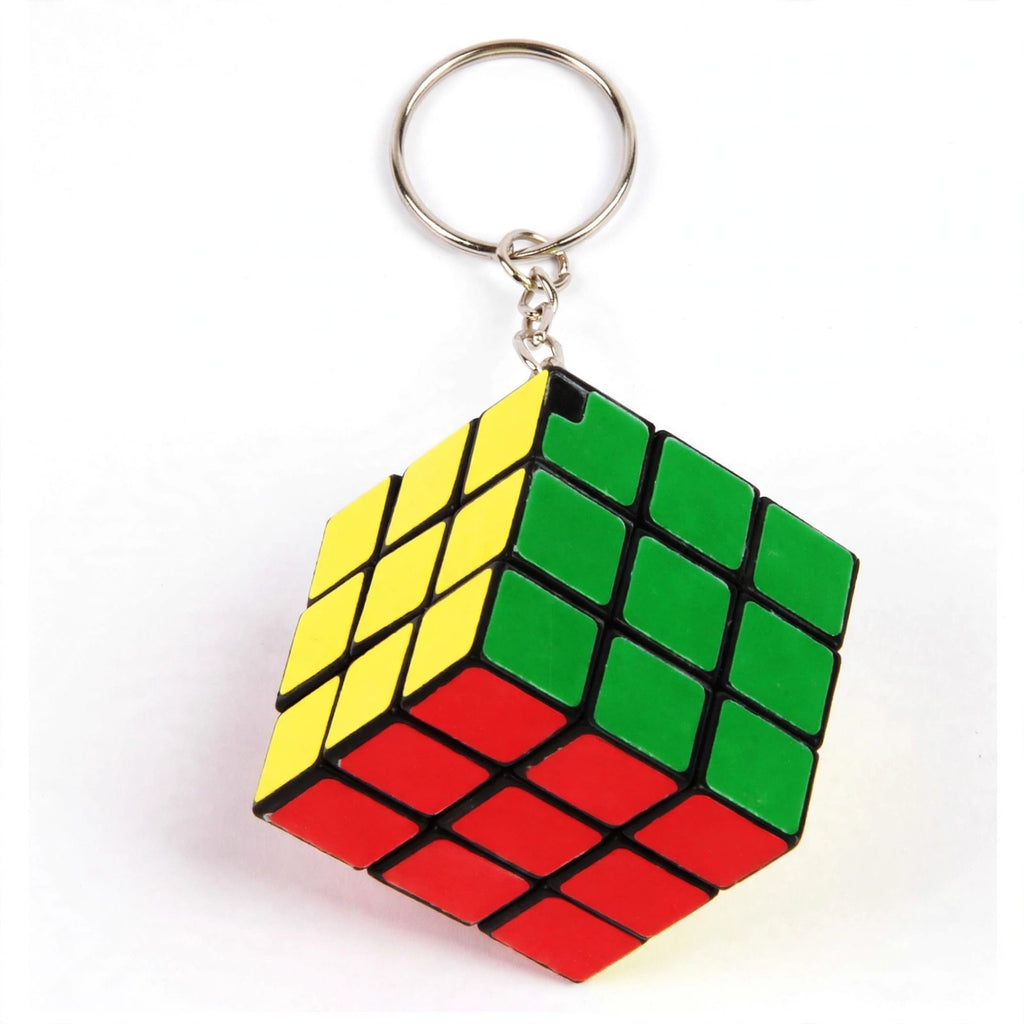 Close-up view of Mini Magic Rubixs Cube Puzzle Keyring showing cube puzzle details