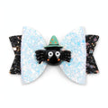 Mischief spider bowknot hair clips with black and silver glitter for Halloween