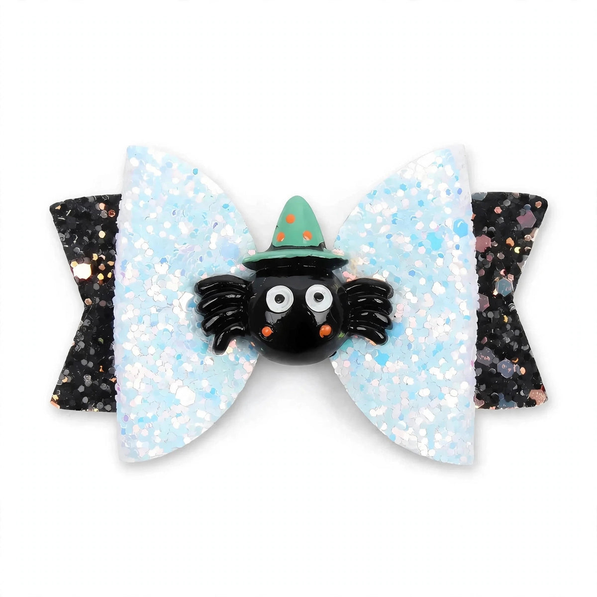Mischief spider bowknot hair clips with black and silver glitter for Halloween