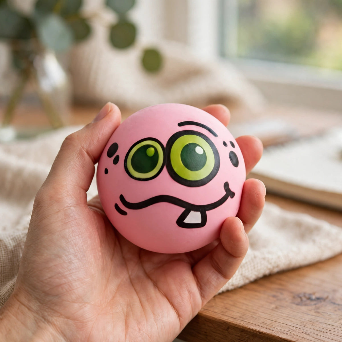 Monster Squishy PU Ball 6.3cm being squeezed for stress relief or fidgeting