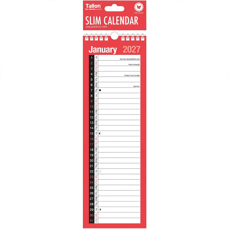 Month To View Slim 2027 Calendar