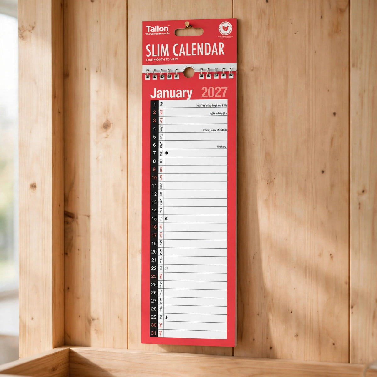 Tallon Month To View Slim 2027 Calendar displayed for everyday date tracking and planning