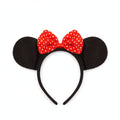 Mouse Ears Headband with black ears and red bow on a rigid headband