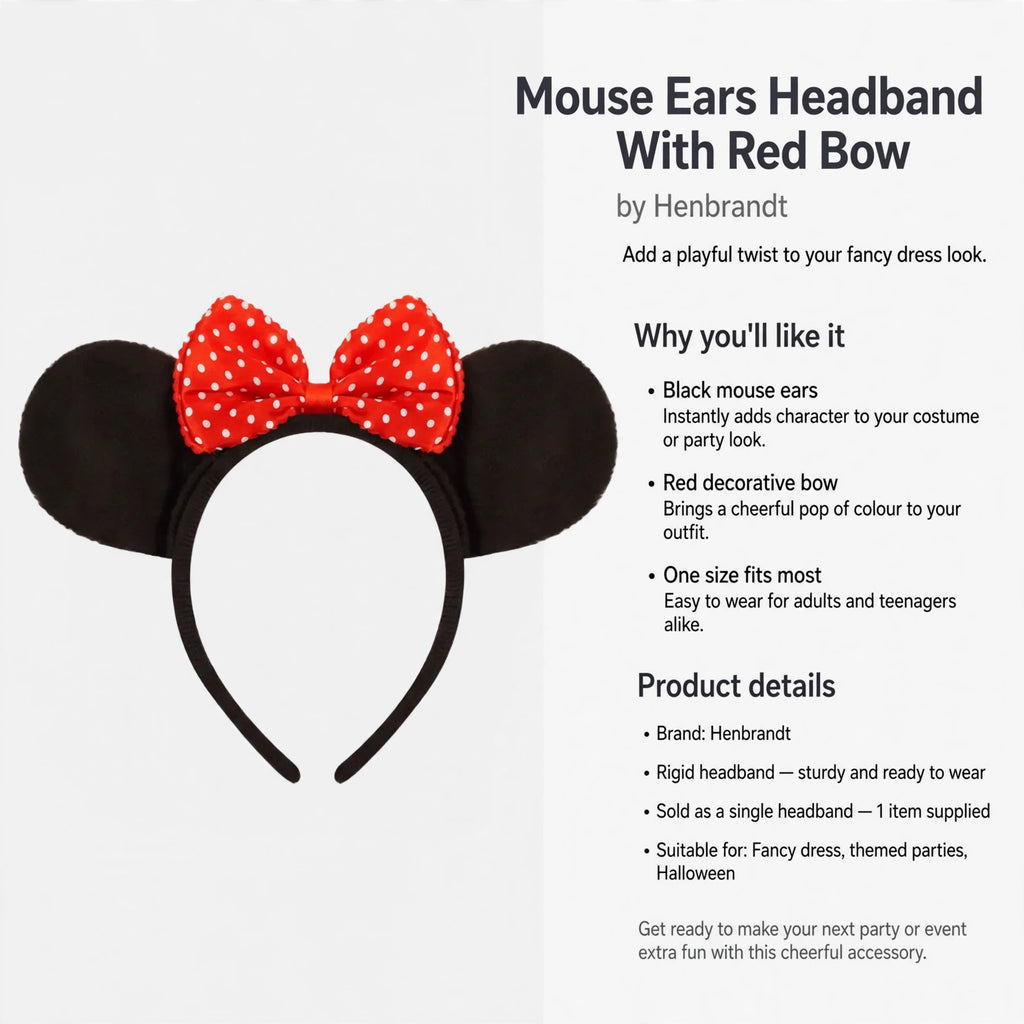 Single Mouse Ears Headband designed for fancy dress and themed parties