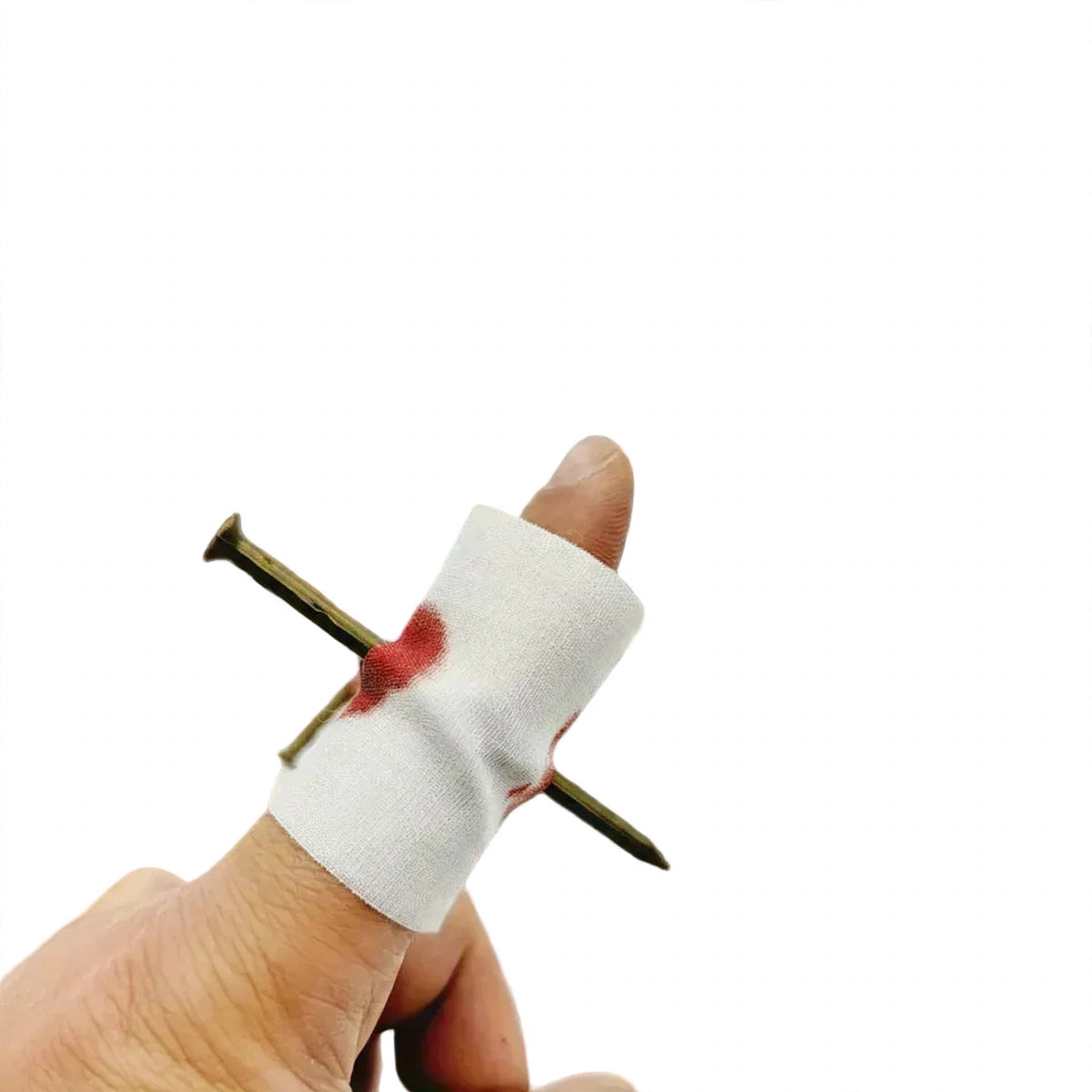 Nail Through Finger Joke prop with realistic nail-through-finger appearance