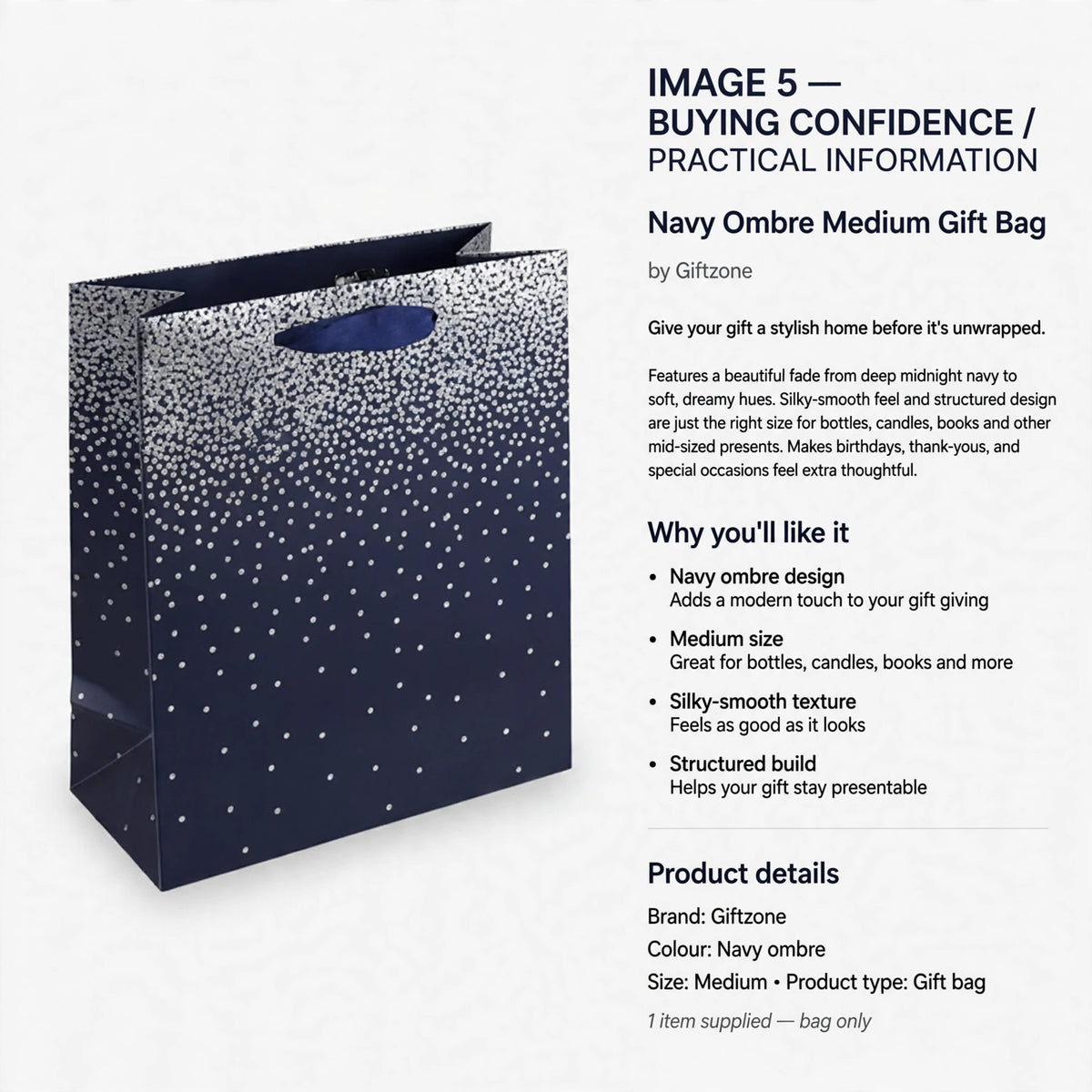 Gift bag suitable for bottles, candles, books and mid-sized presents