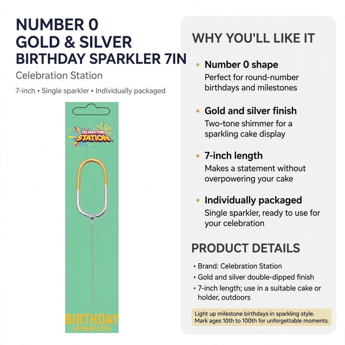 Single sparkler individually packaged for use on birthday cakes outdoors