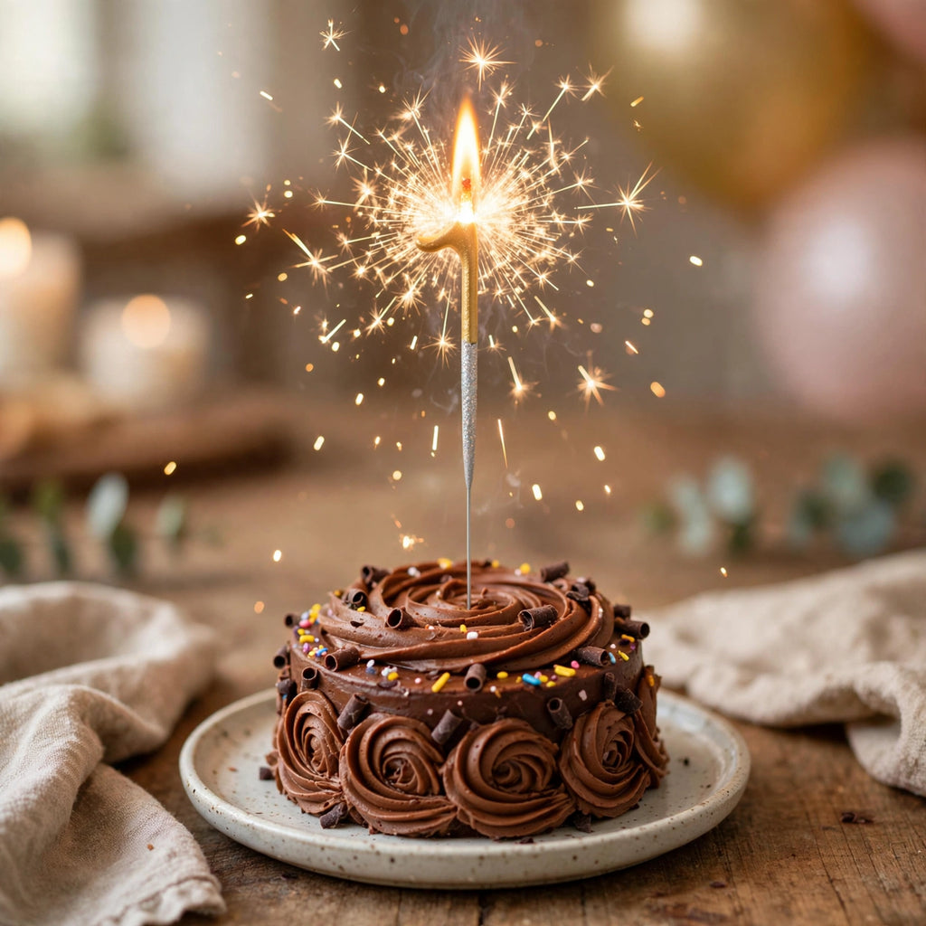 Number 1 Gold and Silver Birthday Sparkler placed on a birthday cake