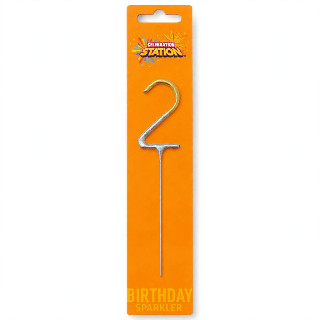Number 2 Gold and Silver Birthday Sparkler 7 inches tall