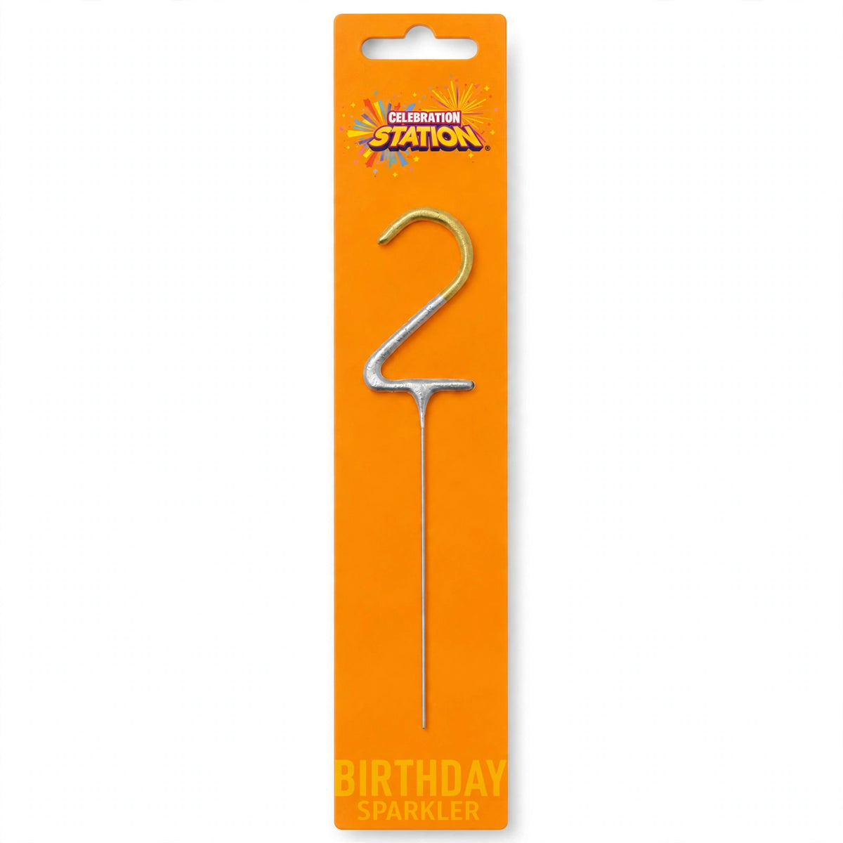 Number 2 Gold and Silver Birthday Sparkler 7 inches tall