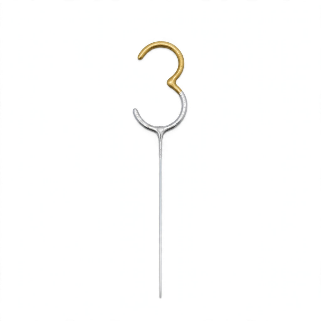 Number 3 gold and silver birthday sparkler 7 inches tall