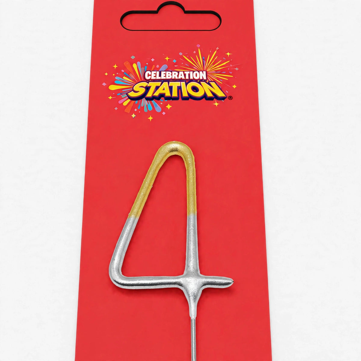 Close-up view of Number 4 Gold and Silver Birthday Sparkler showing double-dipped finish