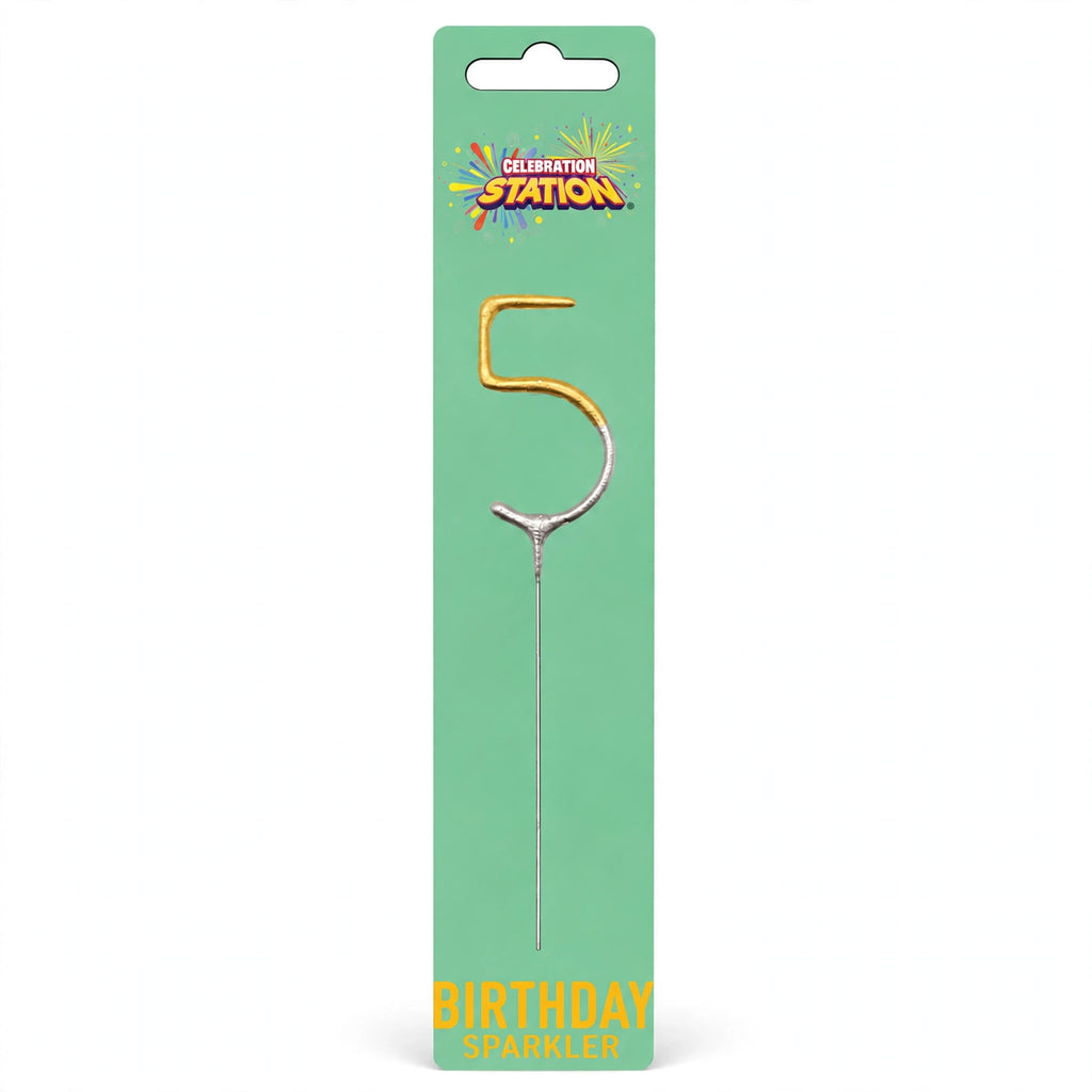 Number 5 gold and silver birthday sparkler with double-dipped finish