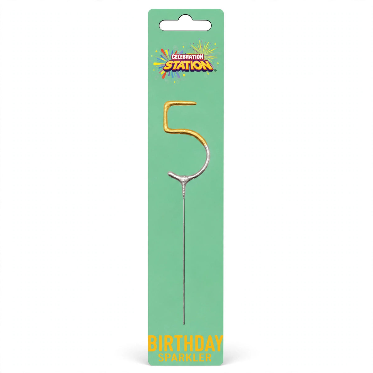 Number 5 gold and silver birthday sparkler with double-dipped finish