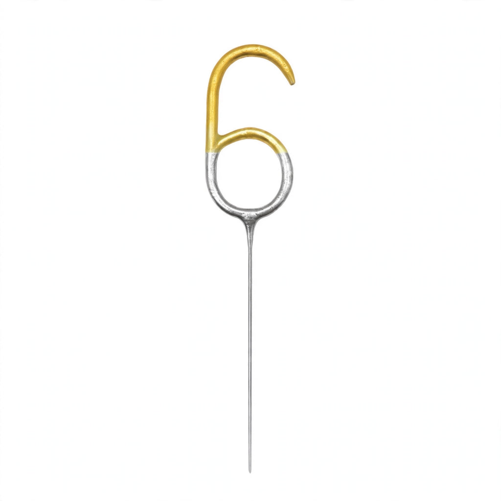 Number 6 gold and silver birthday sparkler 7 inches tall