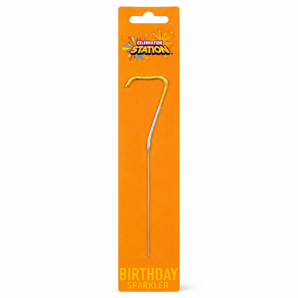 Celebration Station number 7 gold and silver birthday sparkler in retail packaging