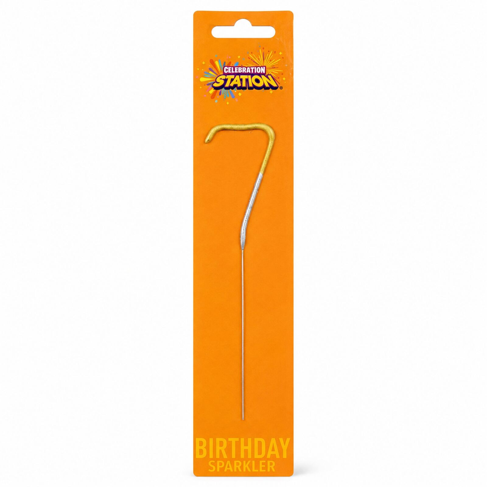 Celebration Station number 7 gold and silver birthday sparkler in retail packaging