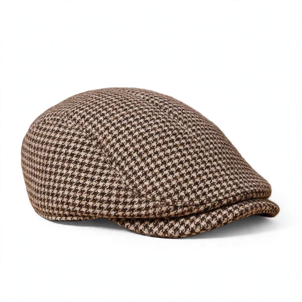 Old Man Faux Tweed Cap with houndstooth pattern in brown and beige
