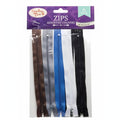 Pack of 6 assorted colour zips each 18cm long