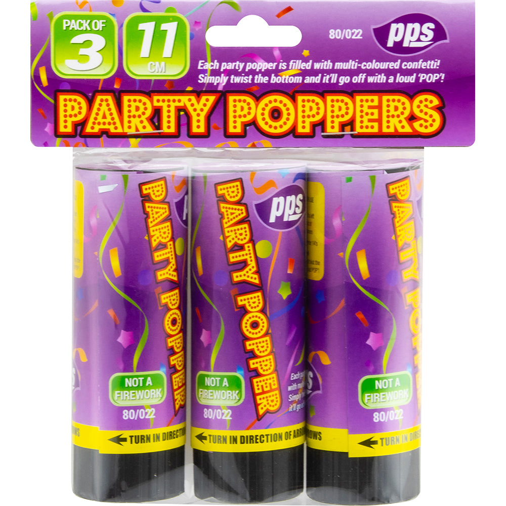 Colour Confetti Cannon Party Poppers 11cm Pack of 3 by PPS