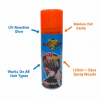 Party Success Fluorescent Orange Hair Colour Spray - Feature Infographic