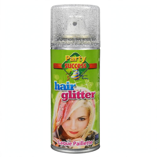 Party Success Silver Glitter Hair Spray in a 125 ml aerosol can with silver glitter