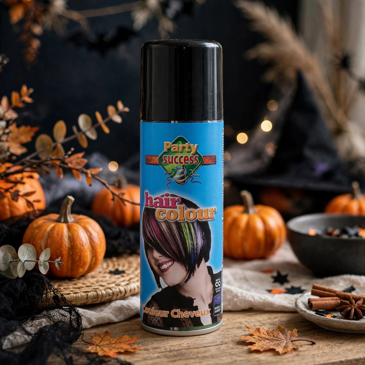 Party Success Black Temporary Hair Colour Spray being used to style hair for a special occasion.