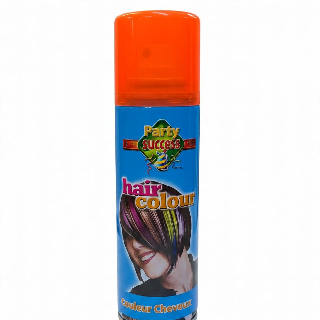 Side view of the fluorescent orange temporary hair colour spray can.