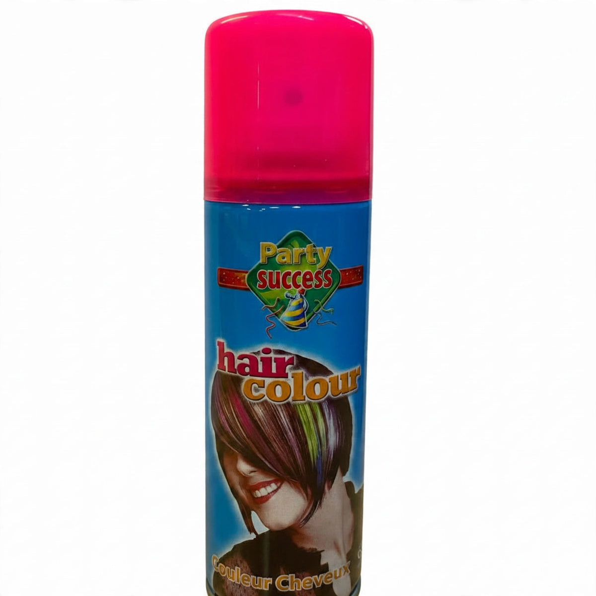 Detail view of the 125ml fluorescent pink temporary hair colour spray can