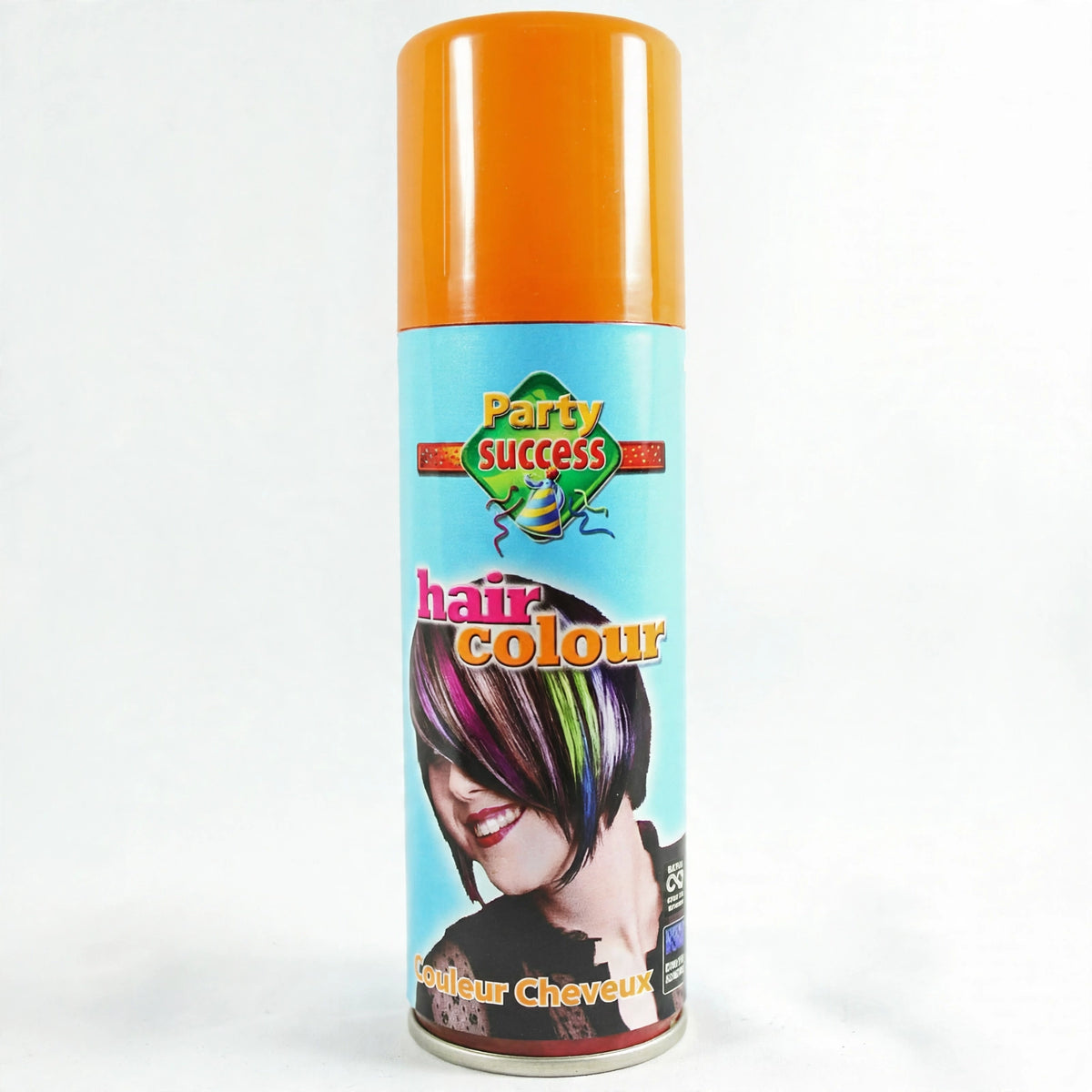 Detail view of orange temporary hair colour spray can