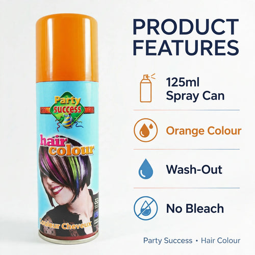 Infographic showing features of orange temporary hair colour spray