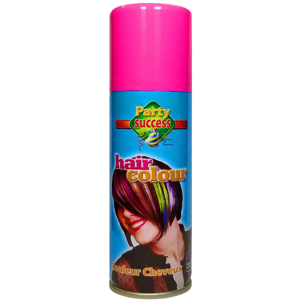 Pink temporary hair colour spray in a 125ml can from Party Success