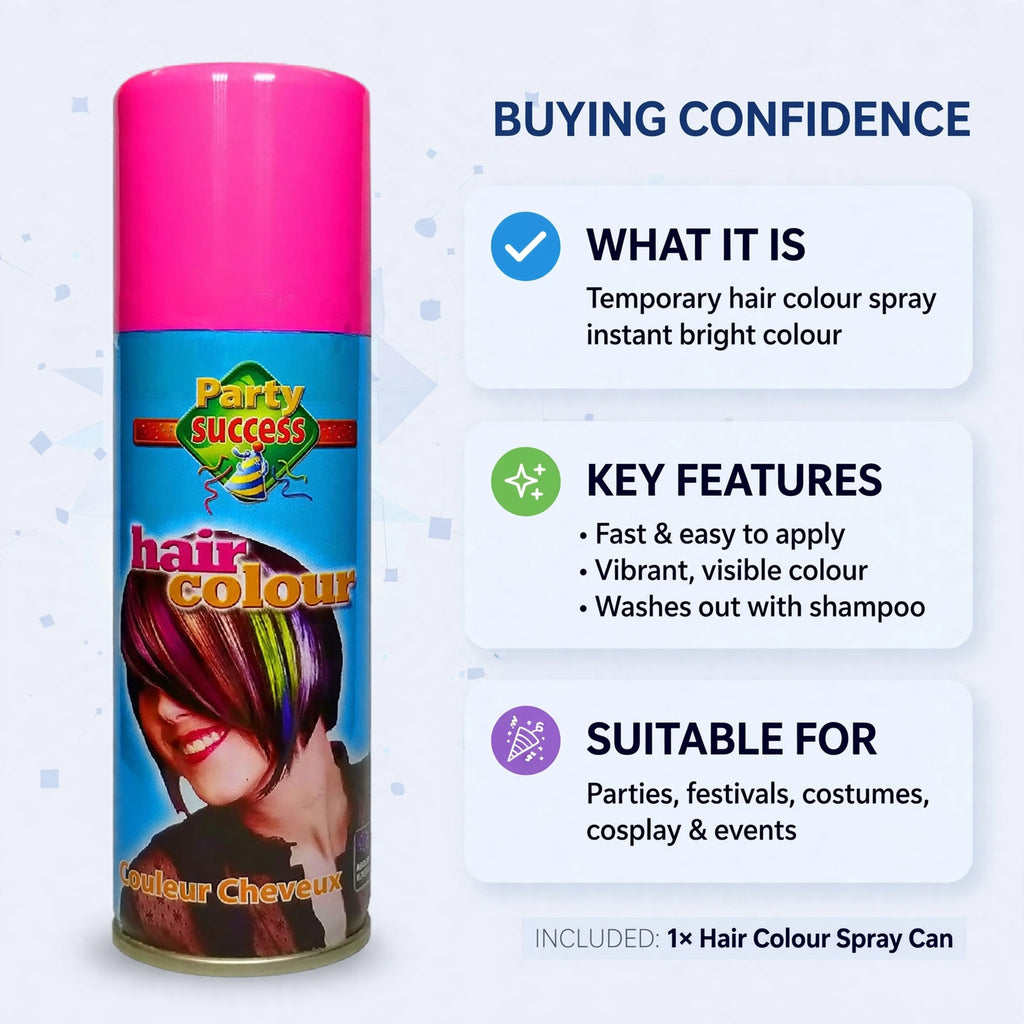 Temporary hair colour spray that washes out with shampoo and applies to dry hair