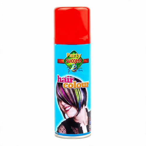 Bold red temporary hair colour spray in a 125ml can from Party Success