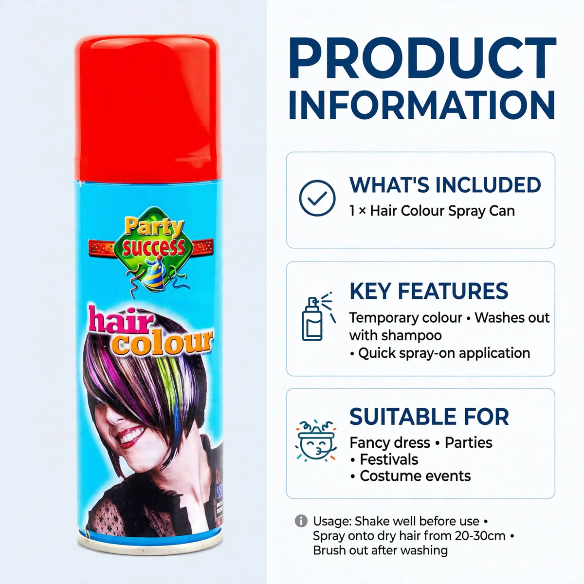 Temporary hair colour spray that washes out with shampoo